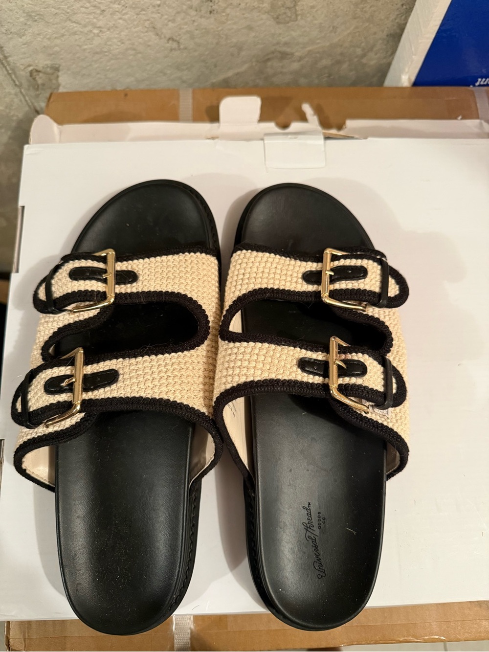Target Black and Cream Double-Buckle Slide Sandals